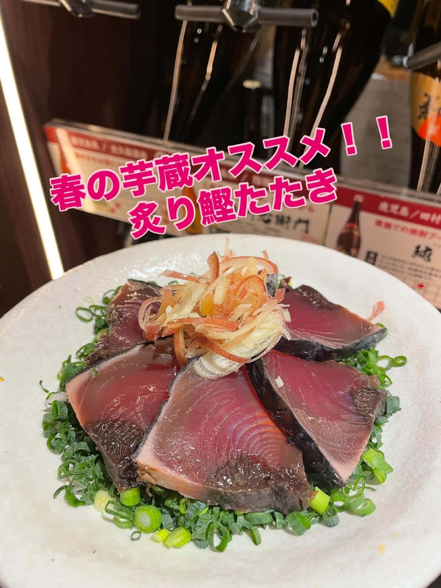 春のオススメ🌸炙り鰹たたき《居酒屋/九州料理/歓迎会/送別会/個室/もつ鍋/餃子/馬刺/芋蔵/桜木町/馬車道/焼酎/飲…
